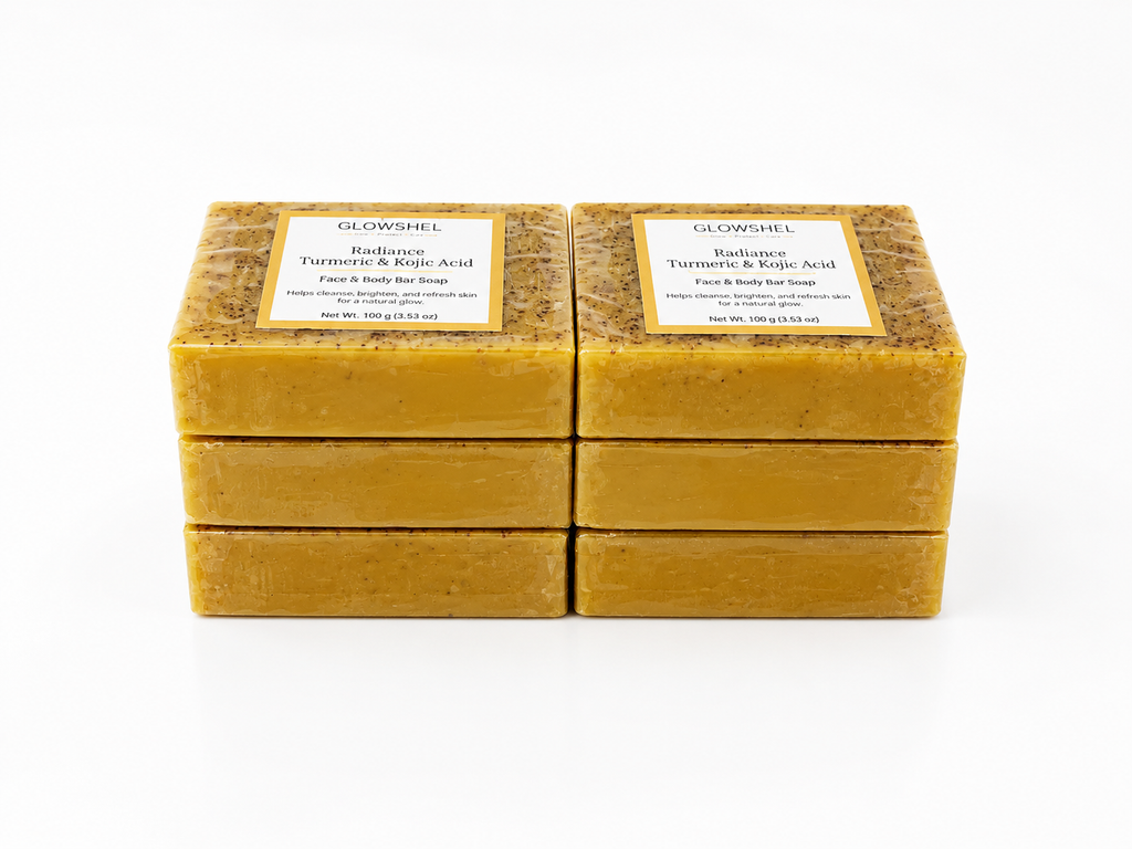 GlowShel Turmeric & Kojic Acid Face & Body Soap 6,2,3 Bars Brightening Bundle