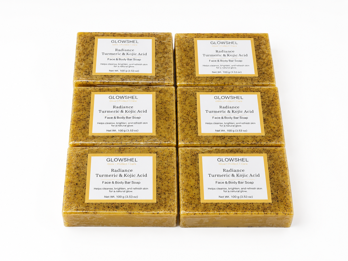 GlowShel Turmeric & Kojic Acid Face & Body Soap 6,2,3 Bars Brightening Bundle