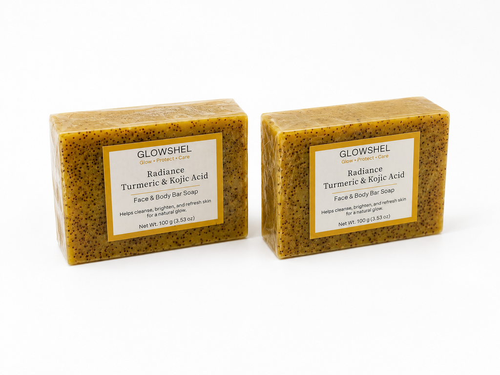 GlowShel Turmeric & Kojic Acid Face & Body Soap 6,2,3 Bars Brightening Bundle