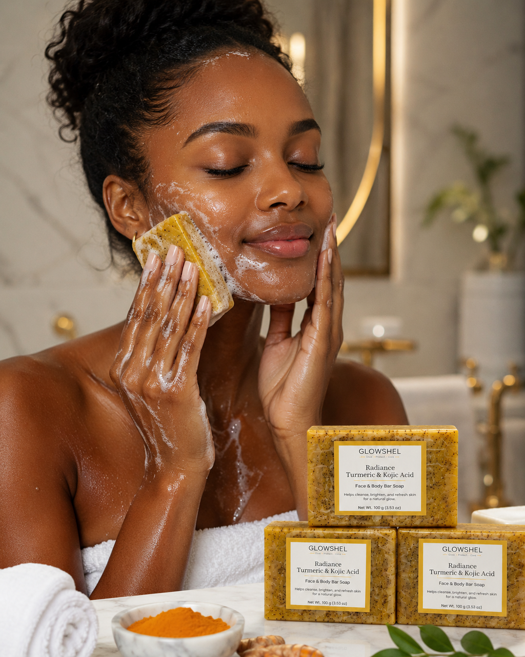 GlowShel Turmeric & Kojic Acid Face & Body Soap 6,2,3 Bars Brightening Bundle